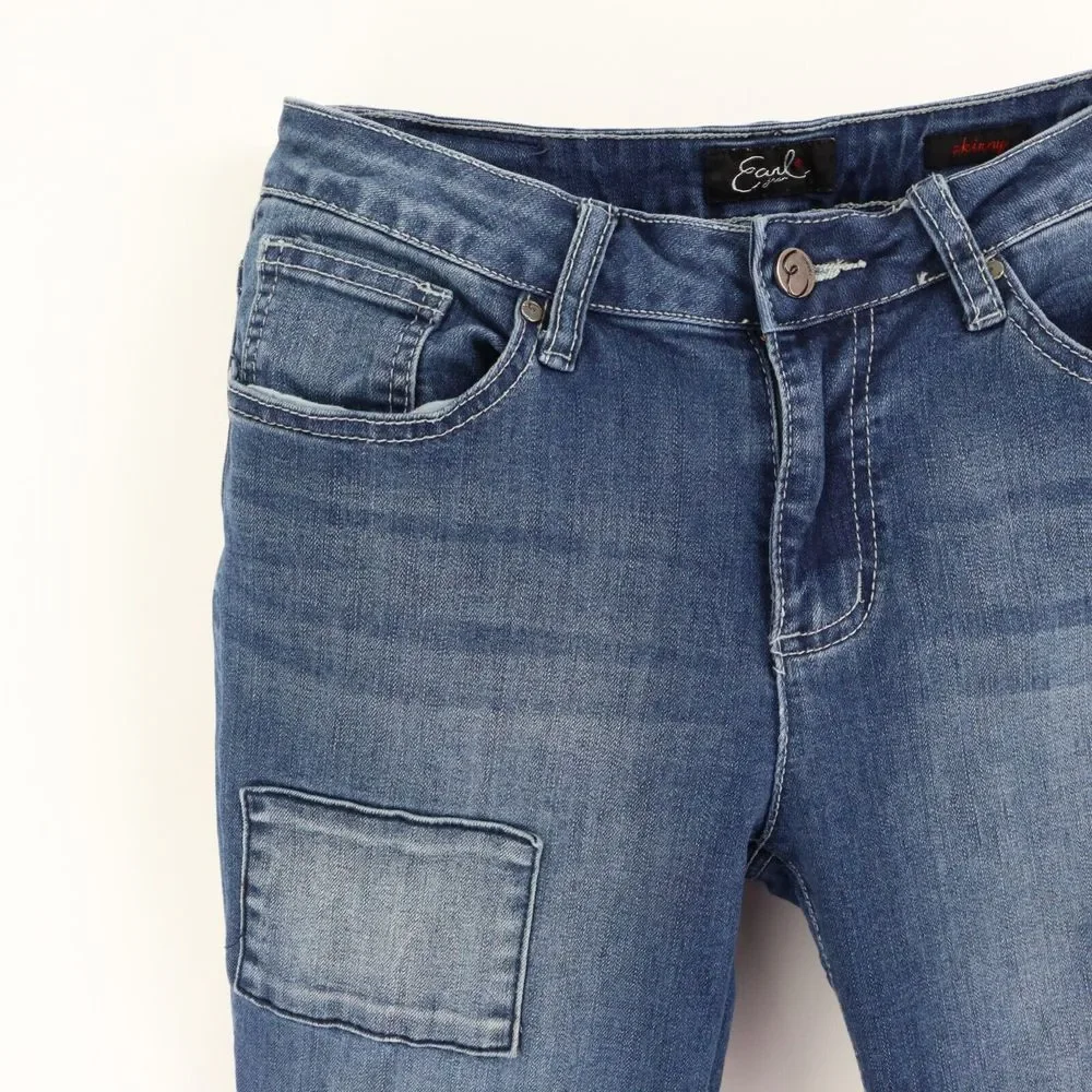 Earl‎ Jean Skinny Jeans Patchwork Design Womens 8 Blue Mid Rise Stretch